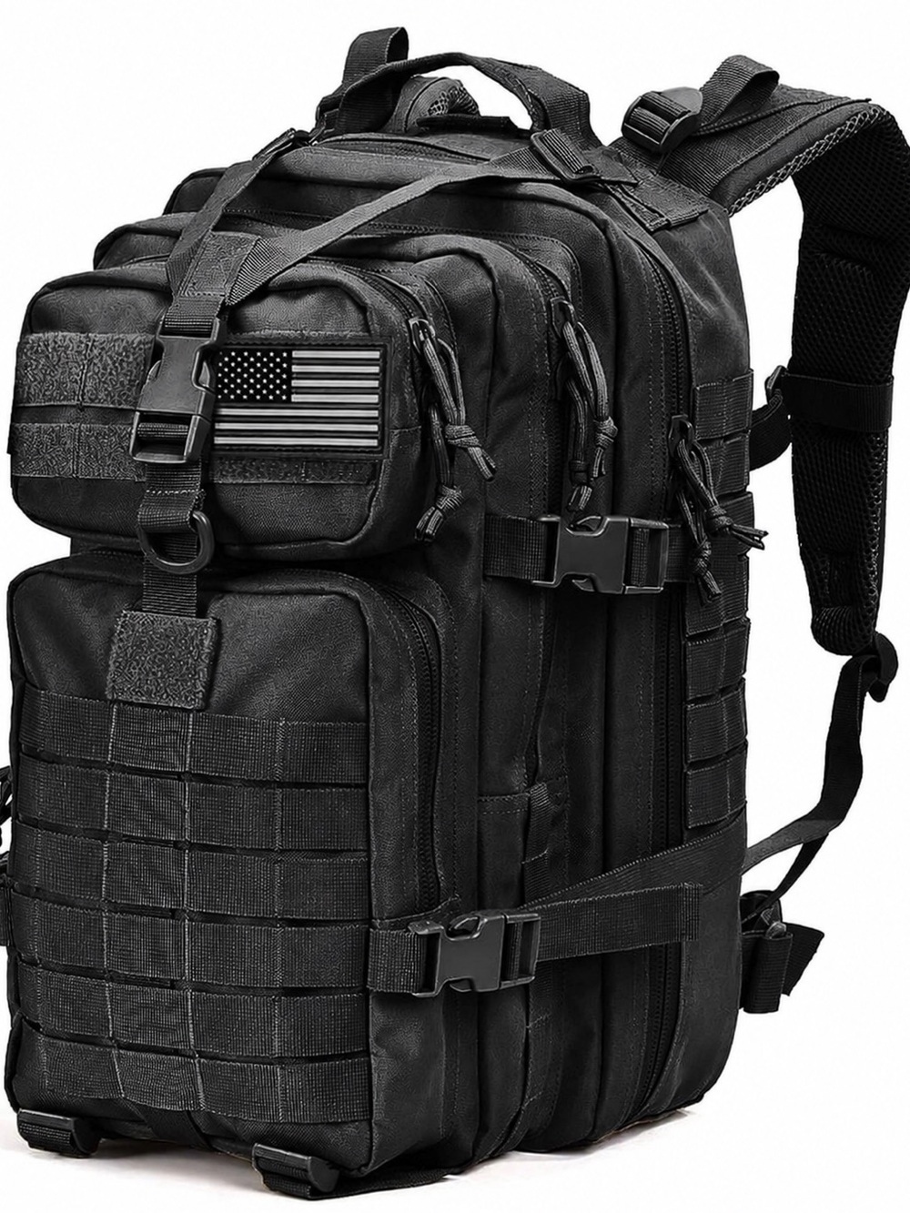 Tactical Backpack MOLLE Military 3 Day Black Assault Pack Rucksack Flag Patch